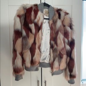 Chaser faux fur pink bomber jacket